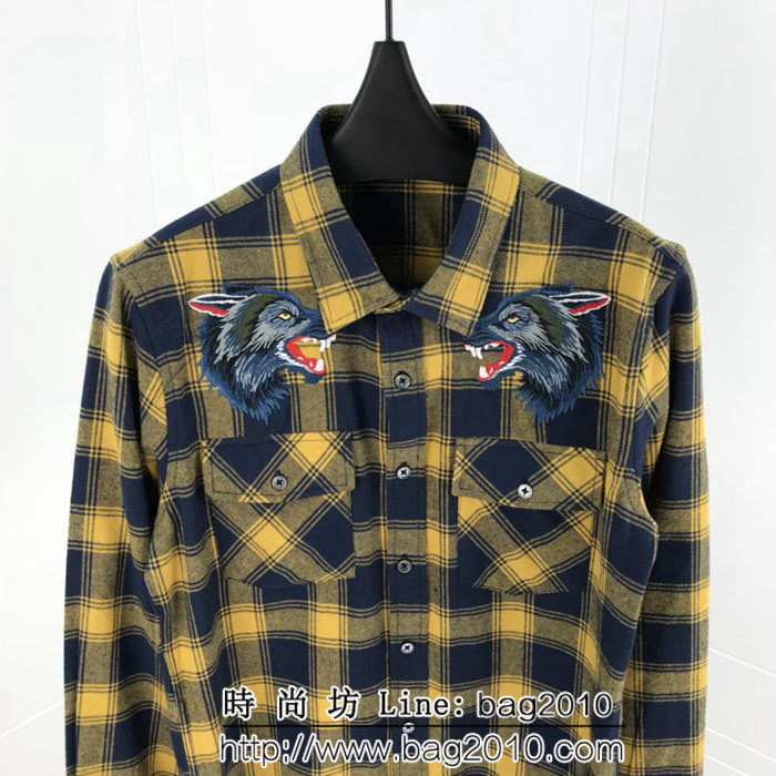 GUCCI古馳 18SS秋冬新款 字母刺繡 格紋襯衫 情侶款 ydi1373